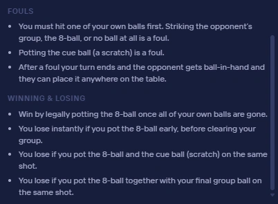 Foul, winning and losing conditions shown in the rules panel.